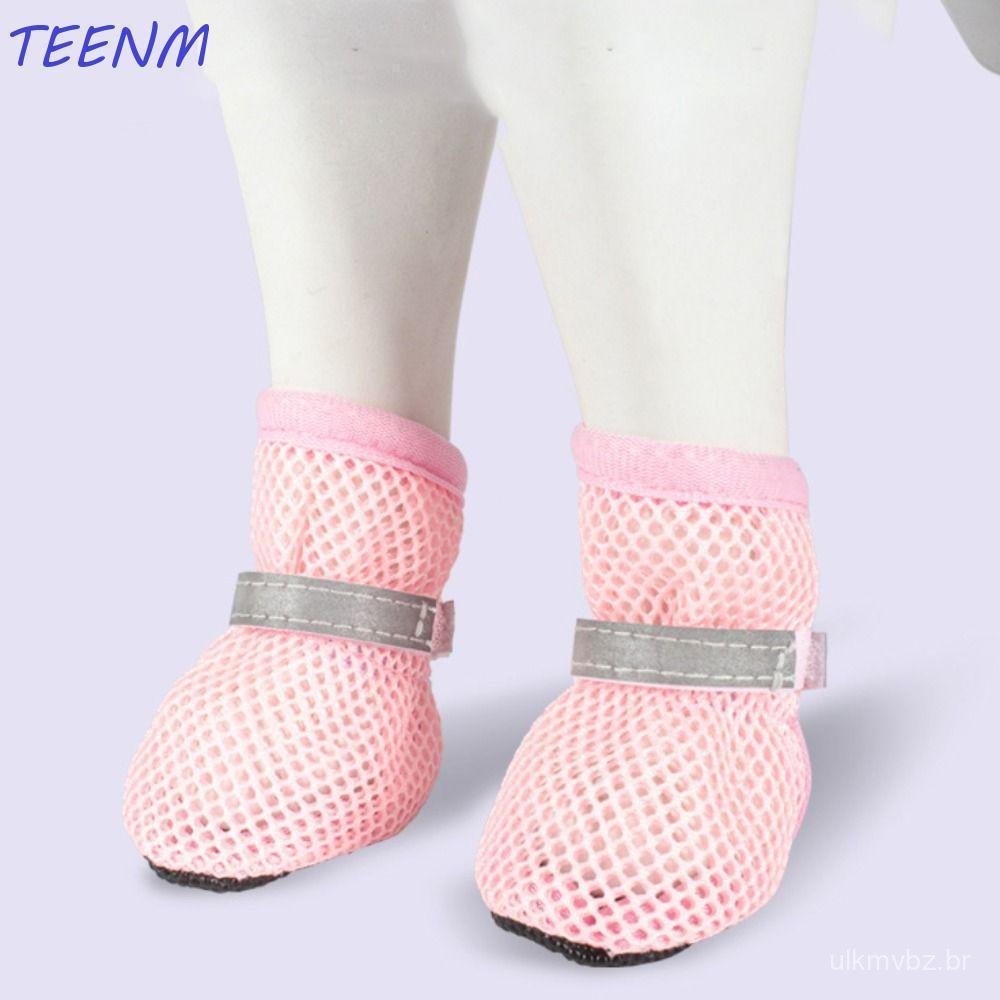 TEENM 4 Unidades/Conjunto Sapatos De Rede Para Cães , Malha Antiderrapantes Resistentes Ao Desgaste , Botas Curtas Respi