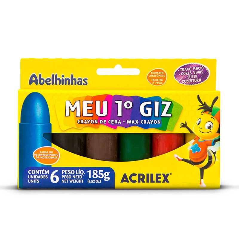Giz de cera Meu Primeiro Giz 6 cores 09506 Acrilex em Oferta na Shopee
