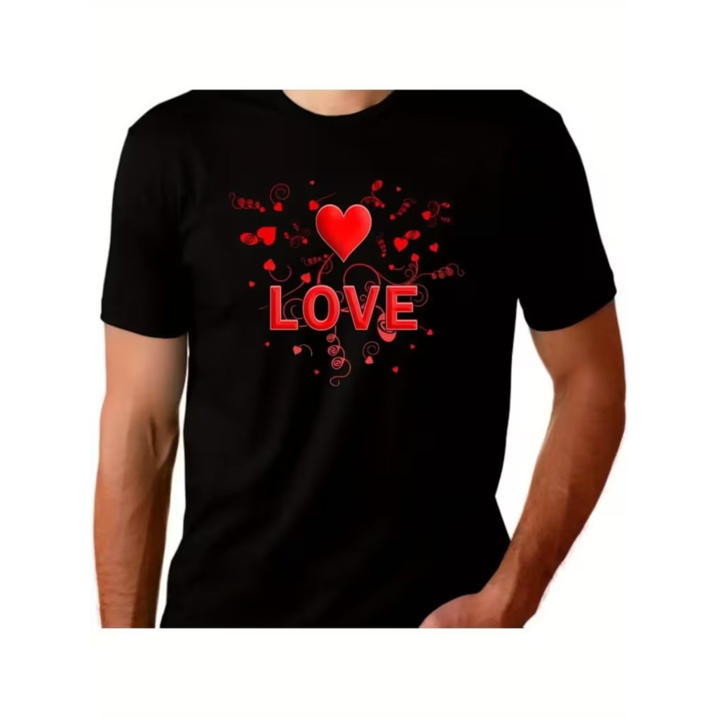 Camiseta Unissex Oversized Camiseta Masculina Valentine Day Coração Vermelho Amor Romance Estampado Estiloso Confortável