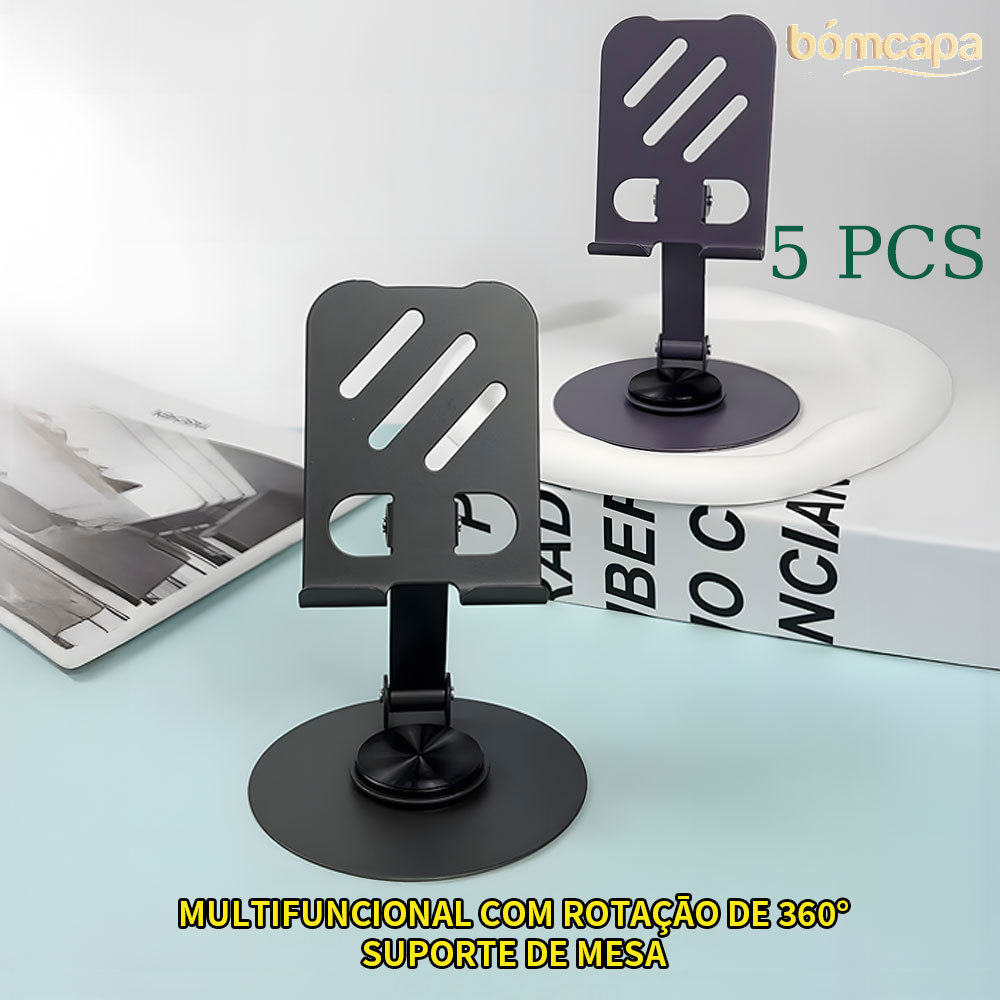 KIT5 Rotatória Ajustável 360º Para Smartphones e celular Suporte Aluminio De Mesa Base  Forte ZJ002