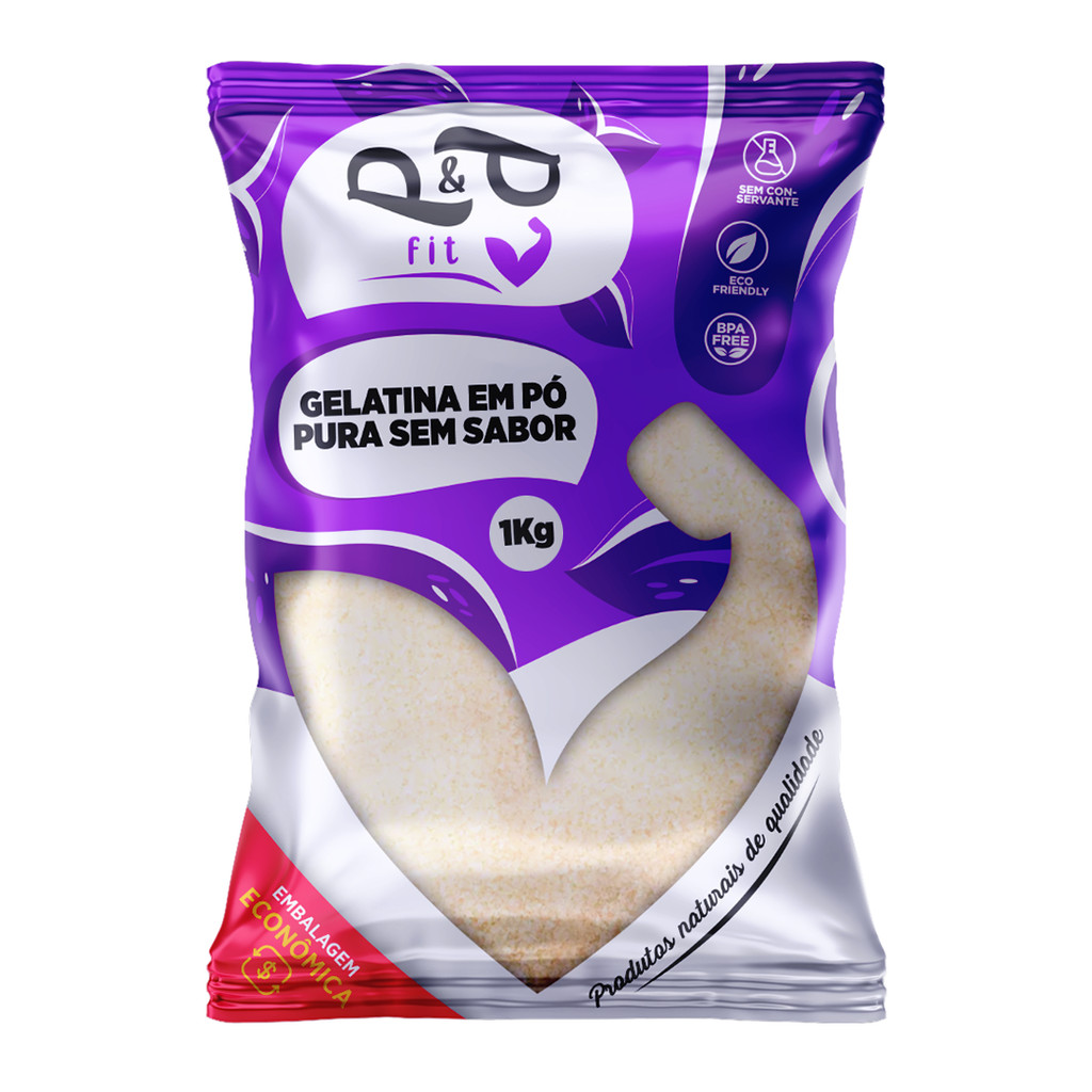 Gelatina em Pó Pura sem sabor e Incolor 1Kg Colágeno  - P&P