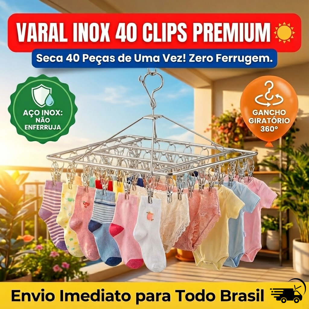 Varal 40 Prendedores para Roupa Bebe Calcinha Cueca Retrátil Dobrável Inox Antiferrugem Lavanderia