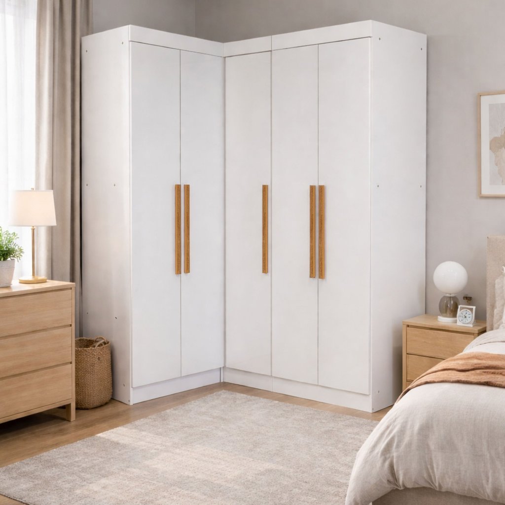 Guarda-roupa Modulado de Canto 5 Portas Paris Branco em Oferta na Shopee