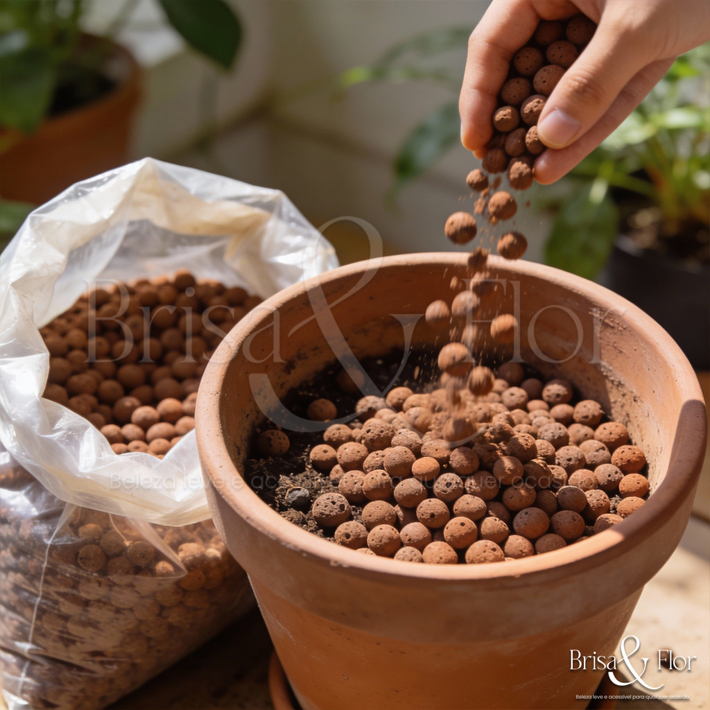 Argila Expandida 3222 Para Drenagem Decoração Vasos Plantas Jardim Natural 3L Paisagismo Jardinagem