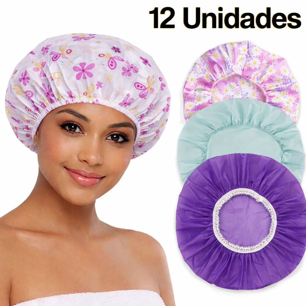 Kit 12 Toucas Para Banho Com Elástico Impermeável Tintura Hidratação Várias Estampas Kit 12 Toucas Para Banho Com Elástico Impermeável Tintura Hidratação Várias Estampas