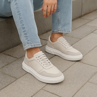 Tenis Masculino Branco em Couro Legitimo Palmilha Gel Confortável Sapatenis Elegante Moderno