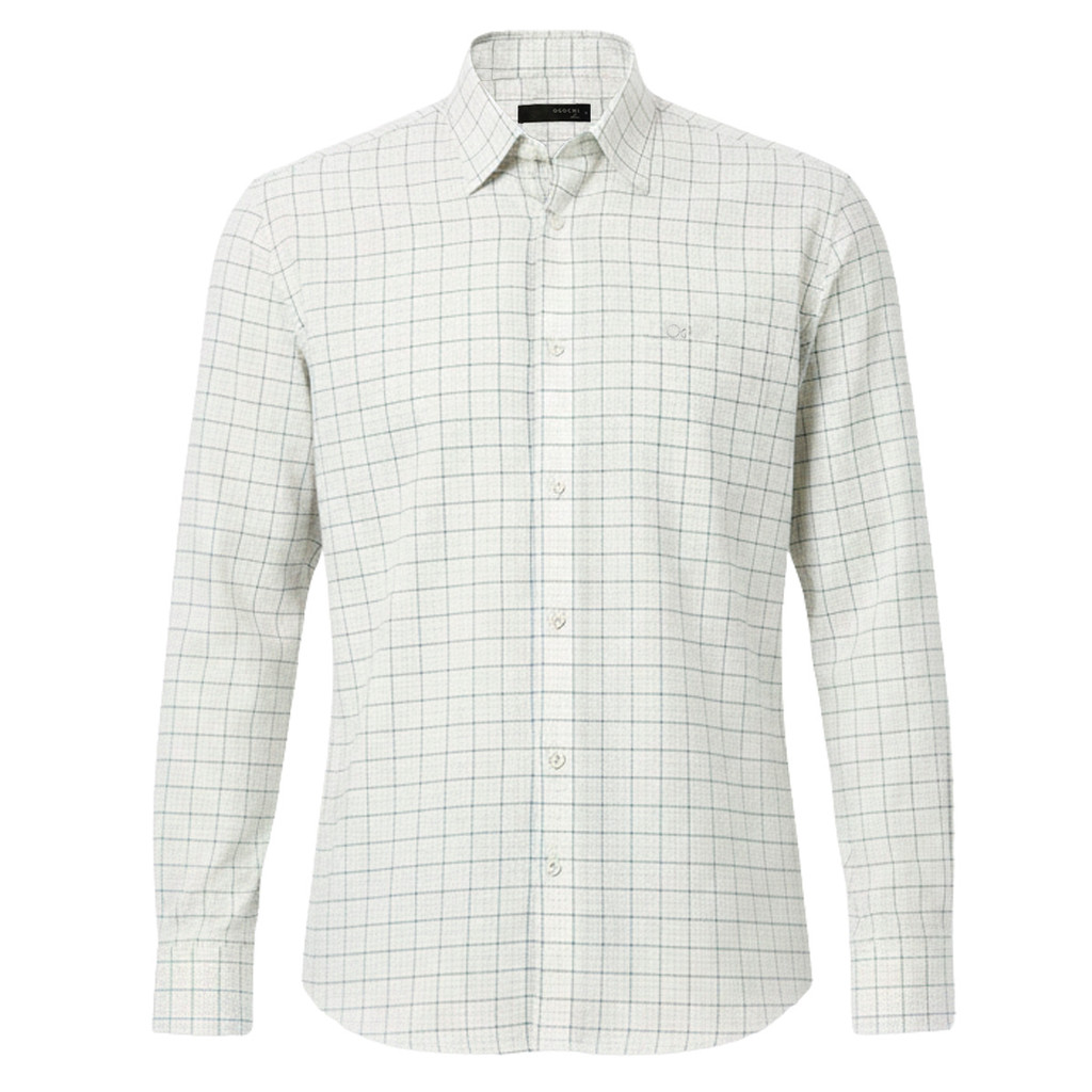 Camisa Ogochi ML Xadrez Branco Casual Slim
