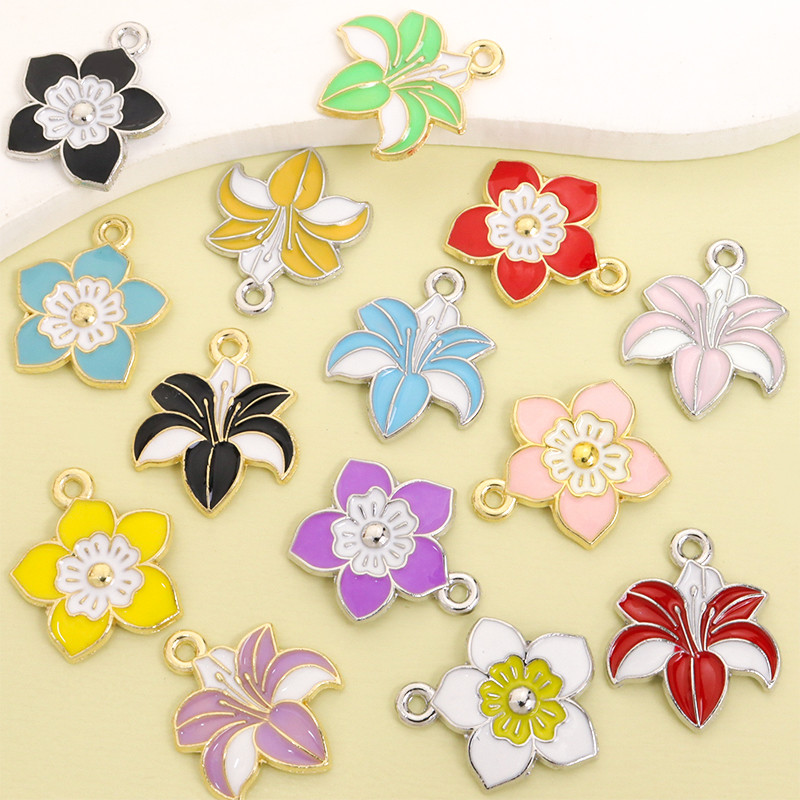 10 Peças Pouco Fresco De Duas Cores Flor De Cerejeira E Lírio Gotejamento Liga De Óleo Encantos Primavera Verão Moda Cla