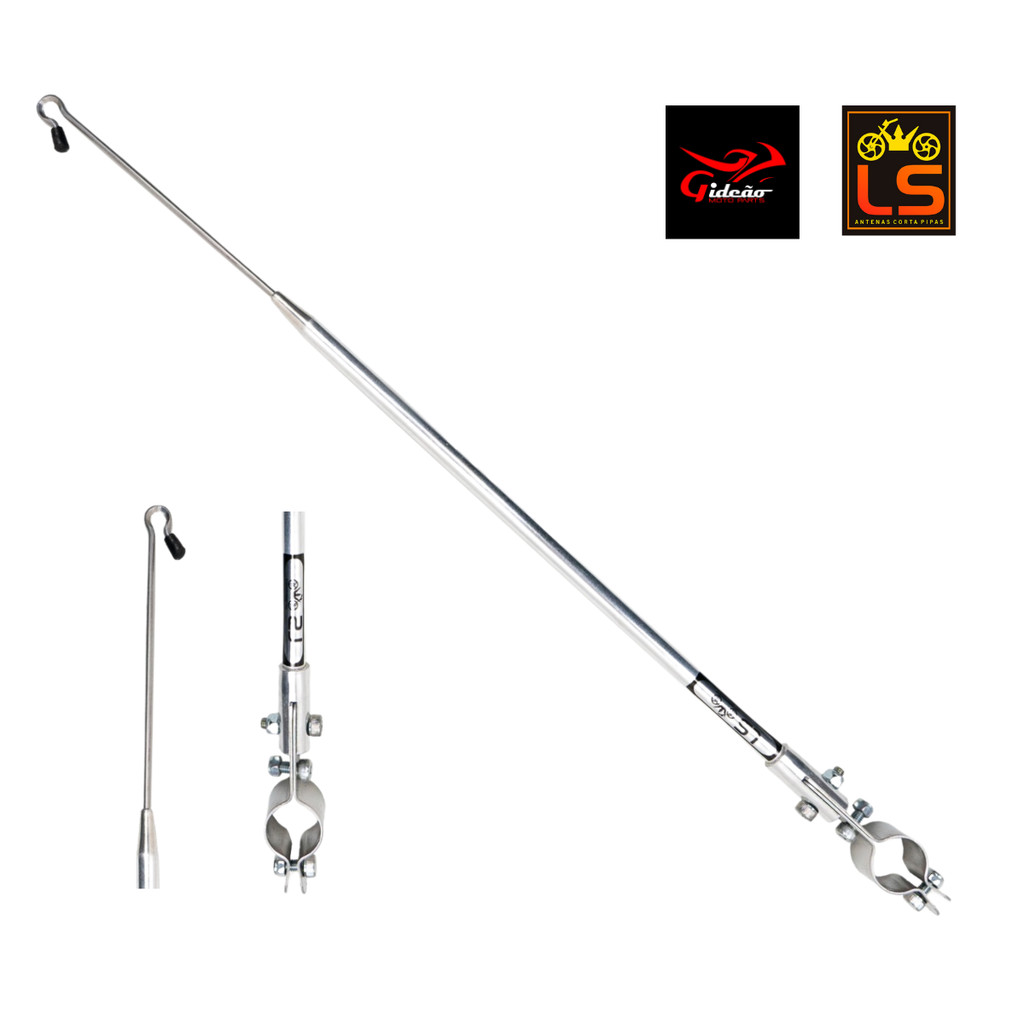 Antena Corta Pipa Moto 2 Estágios Retrátil e Reclinável Guidão Abraçadeira e Vareta Aço Inox e Tubo em Alumínio / Foto R em Oferta na Shopee