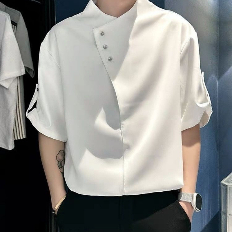 Plankton camisa de manga curta Premium manga média gola alta roupas masculinas estilo 2025 camisa masculina 2.4A