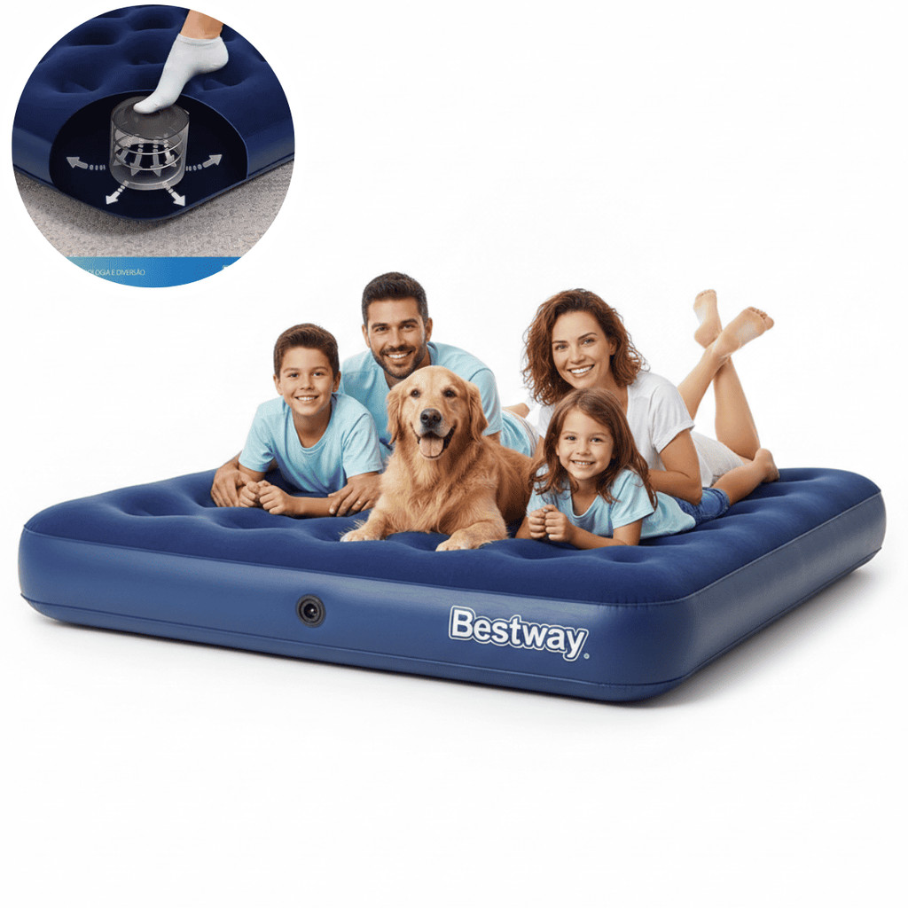Colchão Inflável Casal Com Inflador Acoplado Ideal Para Camping Praia 300kg Bestway Bomba Embutida