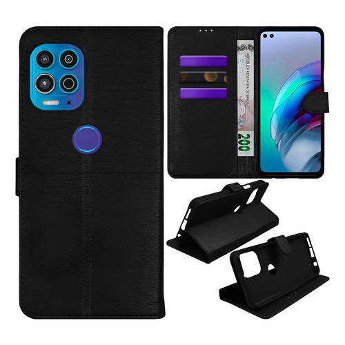 Capa Carteira Couro Sintetico + Película Cerâmica Anti Queda Para Moto G100