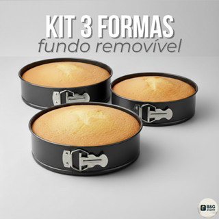 Kit 3 Formas de Bolo Redondas Fundo Removível 24 26 28cm Assadeira em Oferta na Shopee