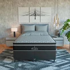 Cama Box Casal Bipartido Couro Preto + Colchão Paris Molas