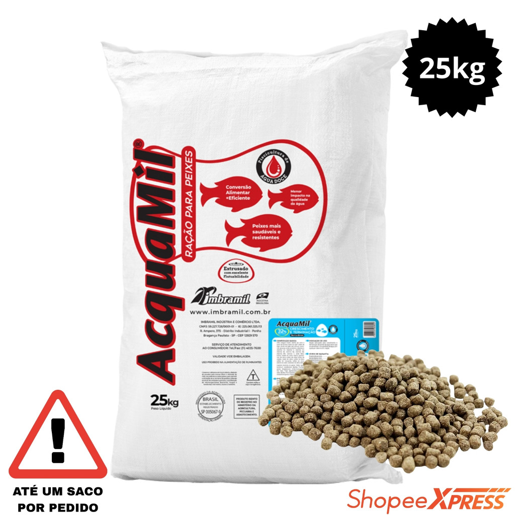 RAÇÃO ACQUAMIL FISH 4 a 6MM CRESCIMENTO 32%  25KG  (APENAS 1UN POR PEDIDO) em Oferta na Shopee
