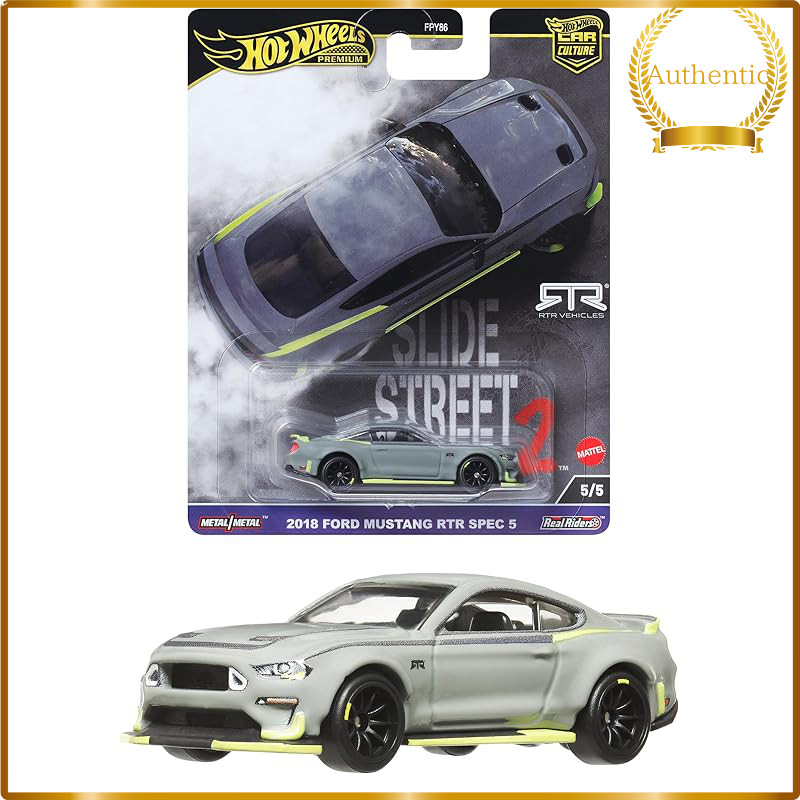 Hot Wheels Premium Car Culture Slide Street 2018 Ford Mustang RTR Spec 5 HKC85 Gray 1:64 Die-Cast Mini Car