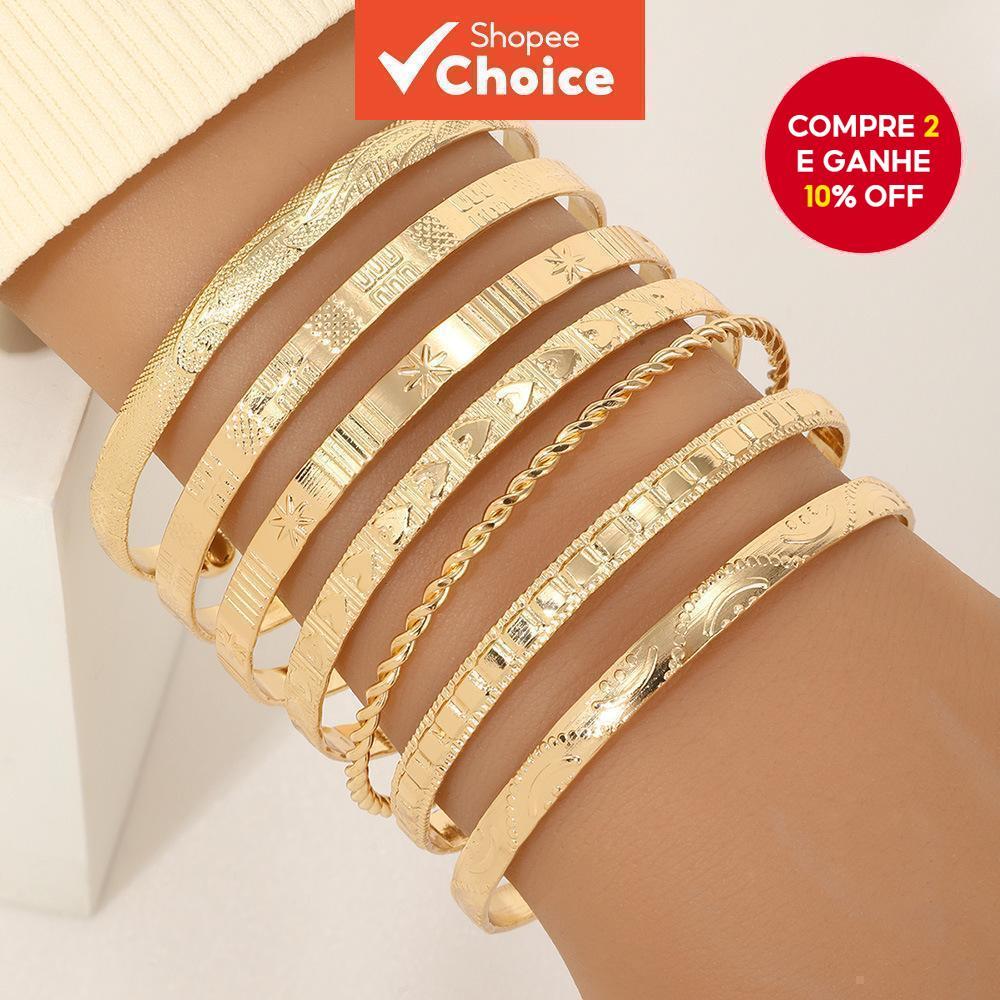 Conjunto De Pulseira Hexagonal Listrada Ajustável Feminina Para Presente De Joias De Férias em Oferta na Shopee