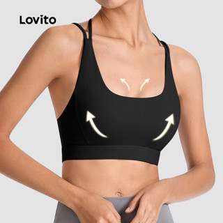 Lovito Brassiere Esportiva Elástica Push Up Brassiere de Yoga Fruncida Anti-Shock Costas Lindas Corrida Fitness LNL77167 em Oferta na Shopee