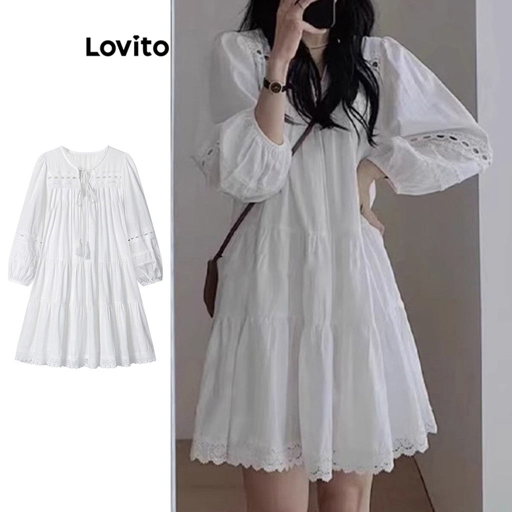 Lovito Férias Vestido Liso Franzido Para Mulheres LNA73035