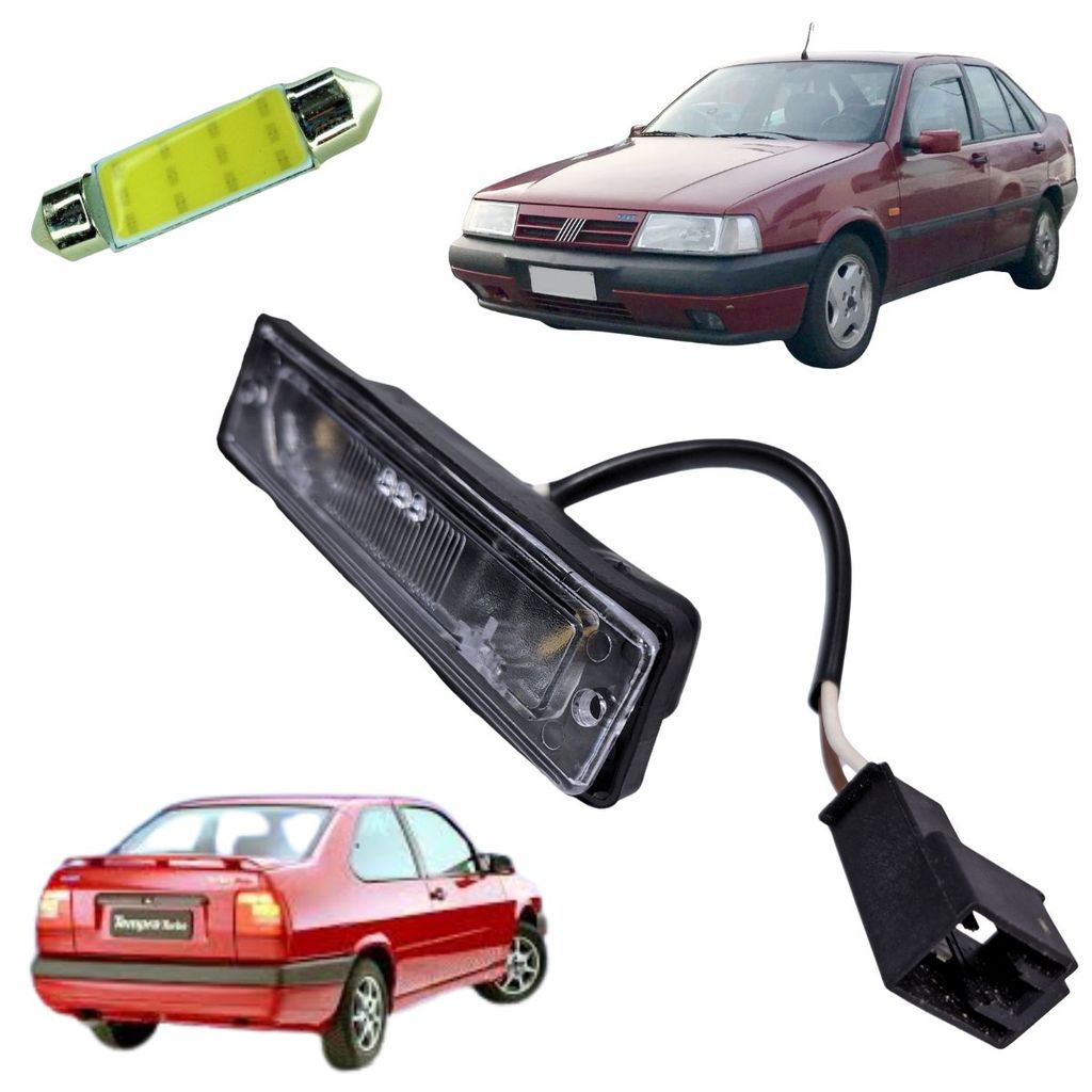 KIT PAR LANTERNA LUZ DE PLACA FIAT TEMPRA COMPLETA COM CHICOTE E LÂMPADAS LED BRANCA
