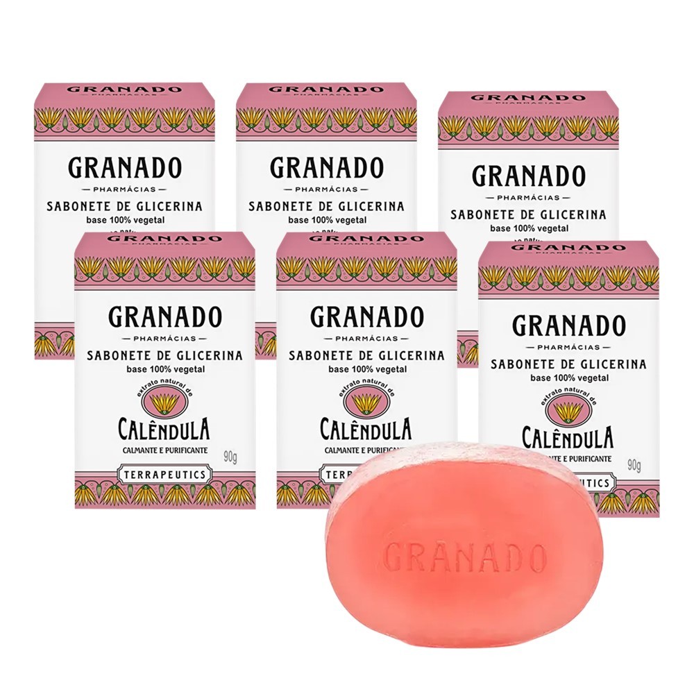 Kit 6 Sabonete Phebo Granado Calêndula Terrapeutics Glicerina Vegetal Natural em Barra 90g