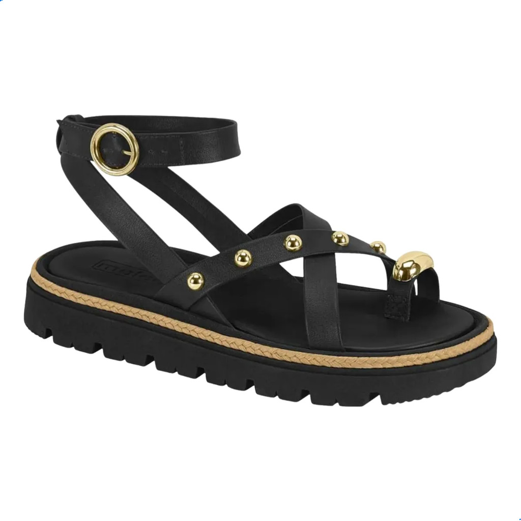 Sandália Moleca Feminino Papete Detalhe Dourado Fivela Flat