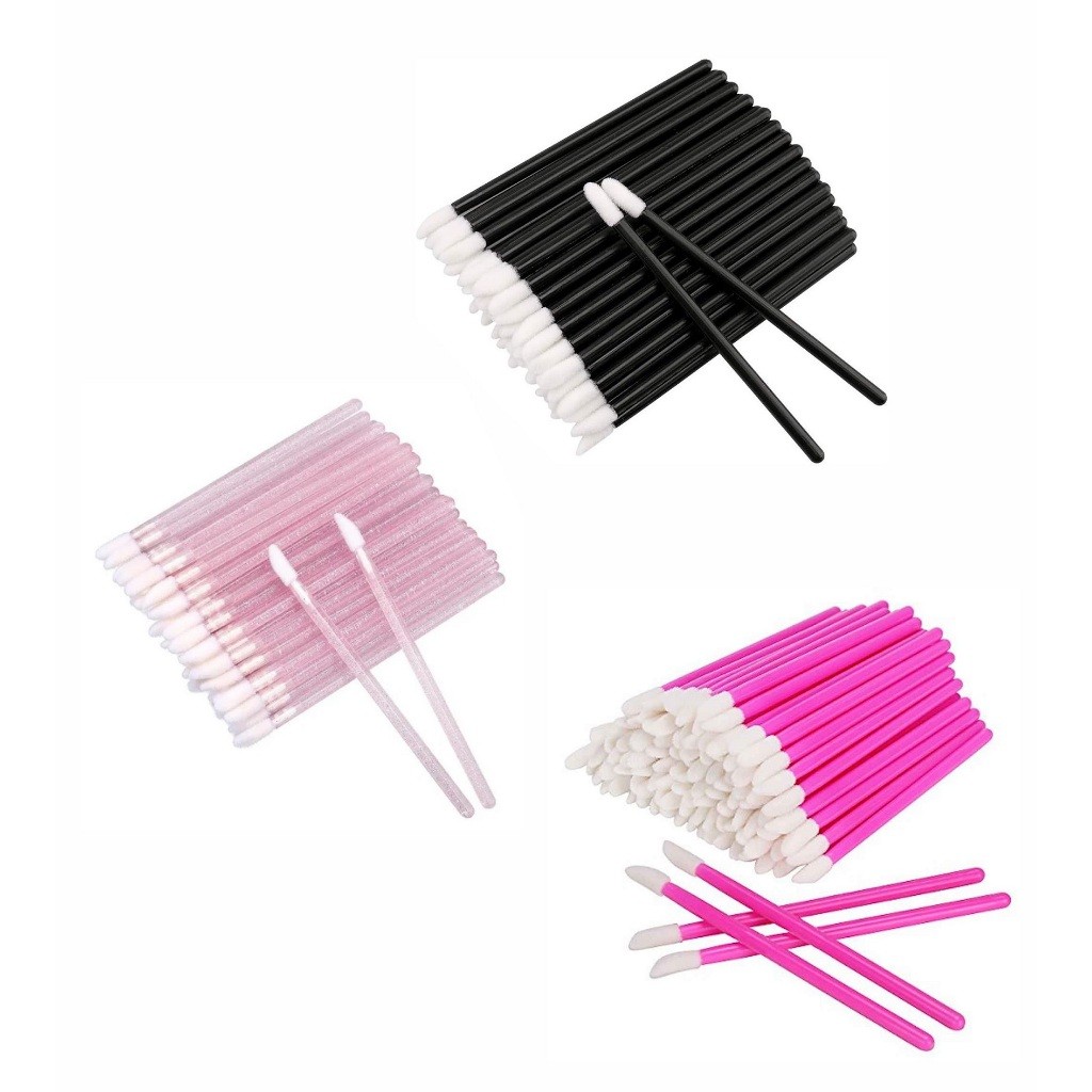 Kit Pincel Descartável Aplicador De Batom Gloss Extensão Limpeza De Cílios Rosa Gliter Pink Preto em Oferta na Shopee