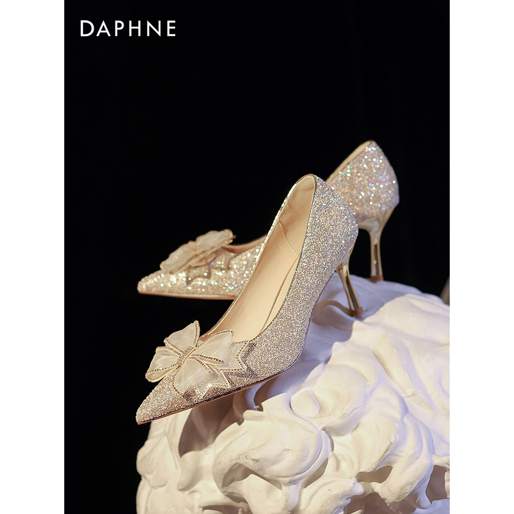 Daphne cristal sapatos de salto alto feminino primavera outono 2026 Stiletto apontou sapatos de casamento feminino arco 