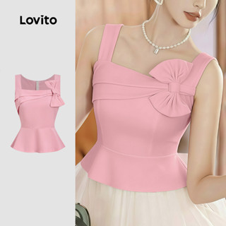 Lovito  Top Elegante com Laço Assimétrico com Zíper Primavera/verão Rosa para mulheres L171ED210 em Oferta na Shopee
