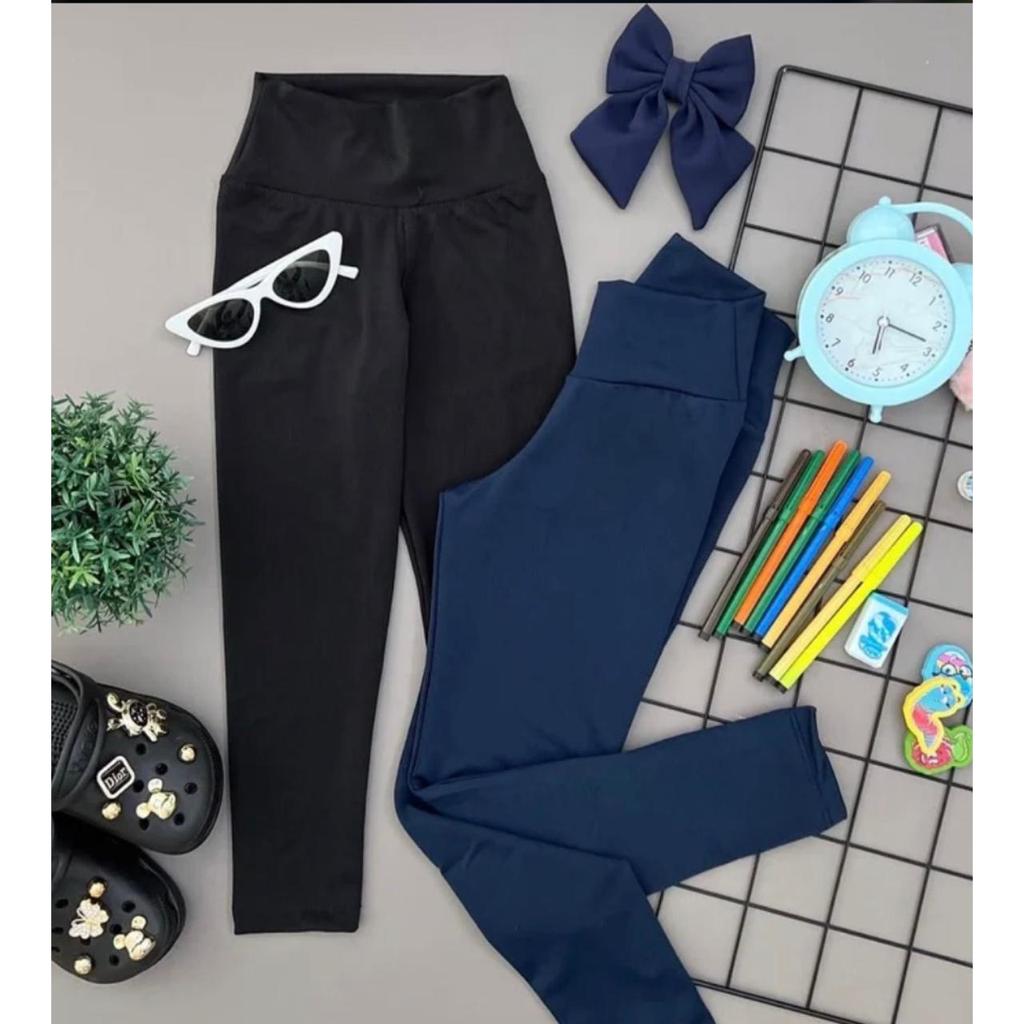 Calça Legging Infantil Poliamida Lisa Alta Elasticidade Uniforme Escolar Kit 1 a 4.