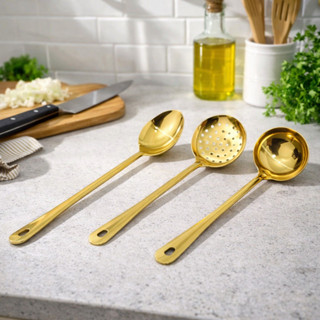 Talheres Utensilios Dourado Cozinha Escumadeira Concha Colher de Arroz Aço Inox em Oferta na Shopee
