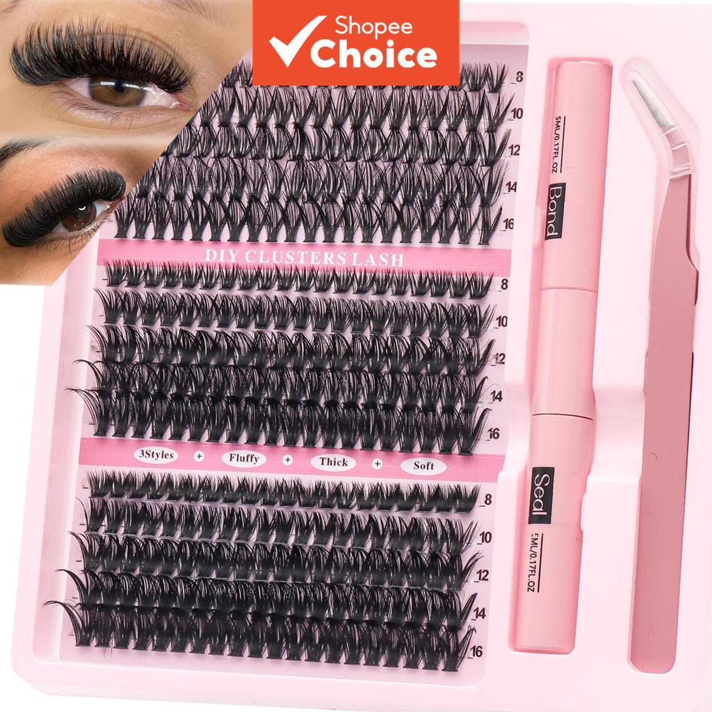 Kit De Clusters De Cílios Individuais Naturais Finos , Onda C 16-18mm , Conjunto De Extensão DIY Com Ferramentas