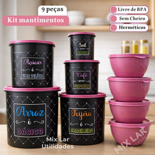Kit de potes para mantimentos de cozinha + 4 potes redondos de plástico em Oferta na Shopee