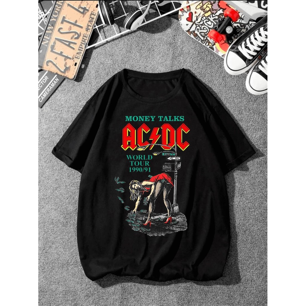 Camiseta Masculina Rock Money Talks Estampada Lançamento Camiseta 100% Algodão Camisetão  Oversized - Ohana