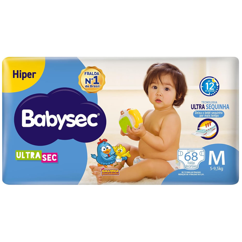 Fralda Descartável Babysec Galinha Pintadinha Ultrasec M Com 68 Unidades