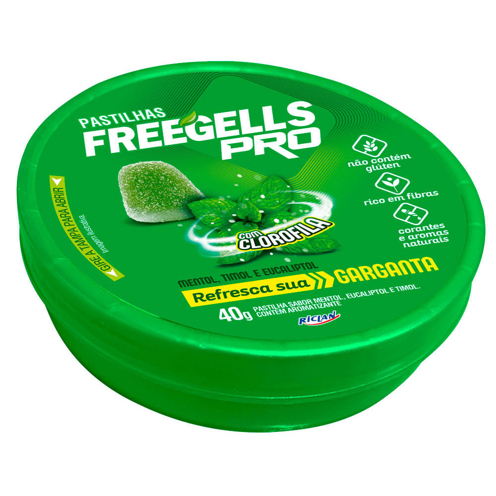 Pastilha Freegells Pro Mentol, Timol e Eucaliptol com Clorofila 40g em Oferta na Shopee