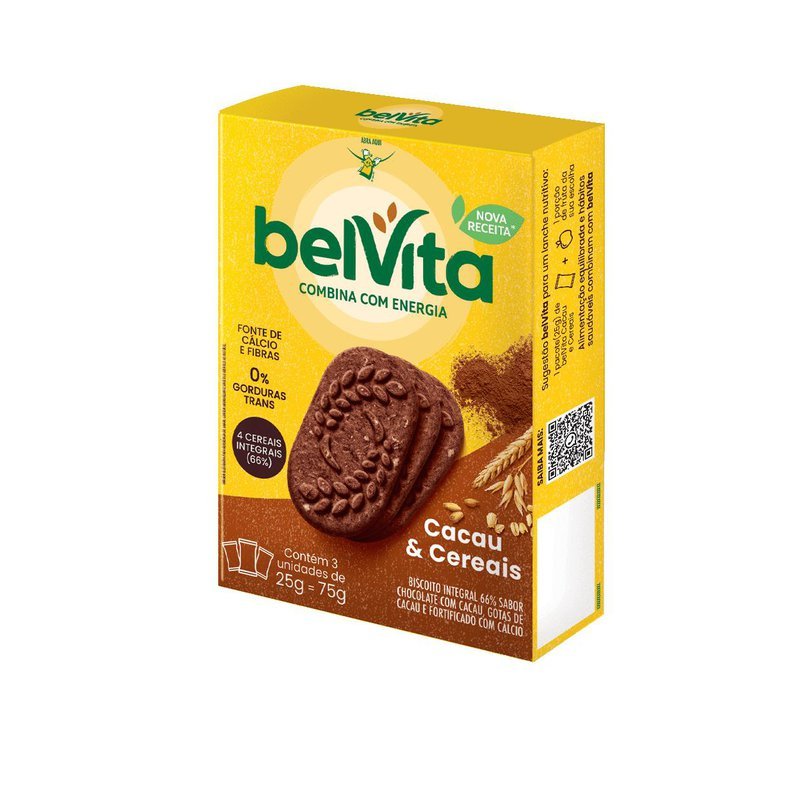 Biscoito BelVita Cacau E Cereais Multipack 75g com 3 Unidades de 25g em Oferta na Shopee