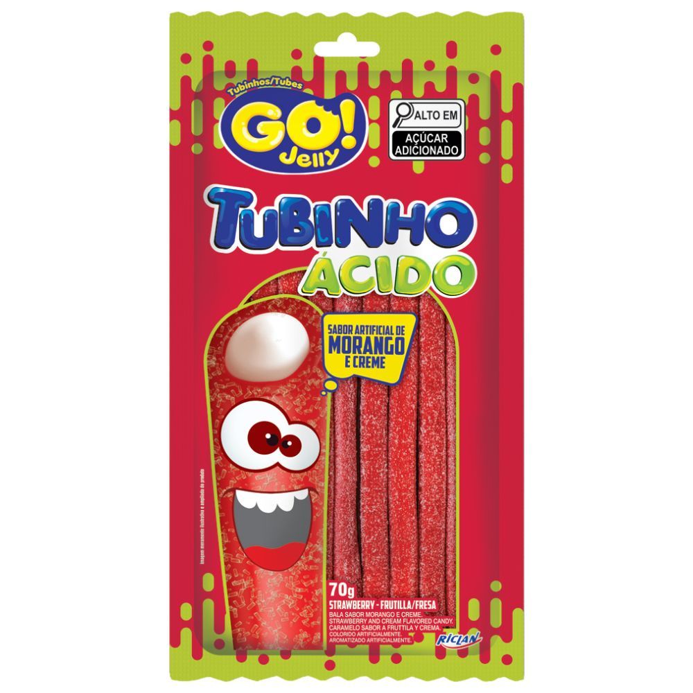 Bala GO! Jelly Tubinho Ácido Morango e Creme 70g em Oferta na Shopee