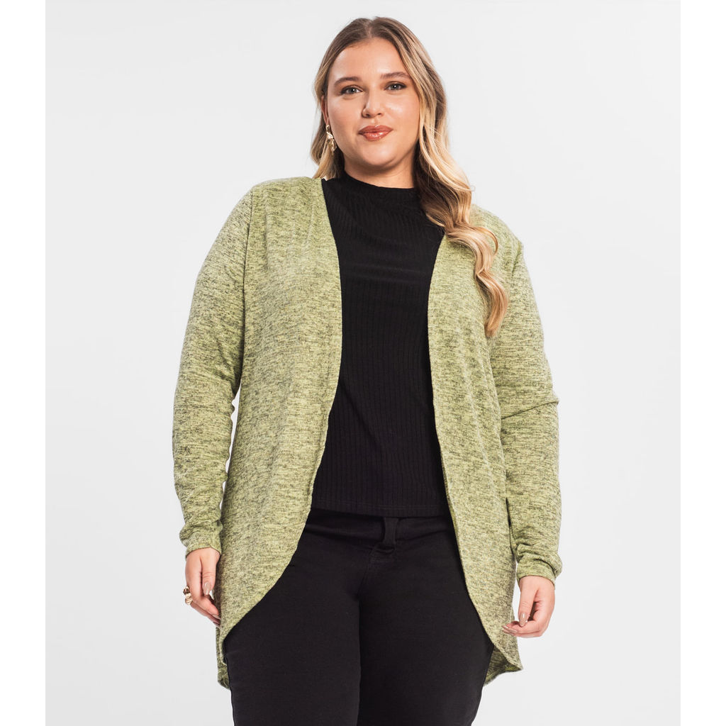 Cardigan Feminino Plus Alongado Infinita Cor Amarelo