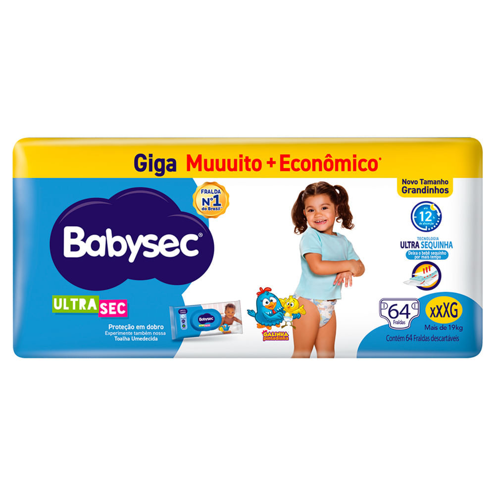 Fralda Babysec Ultrasec Giga Tamanho XXXG 64 Unidades Descartáveis em Oferta na Shopee