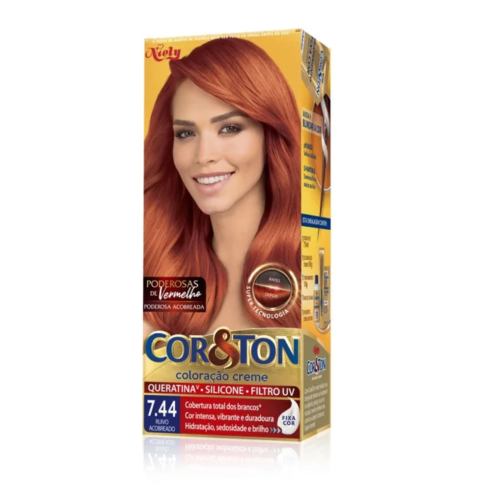 Tintura Creme Cor E Ton Ruivo Acobreado 7.44 em Oferta na Shopee