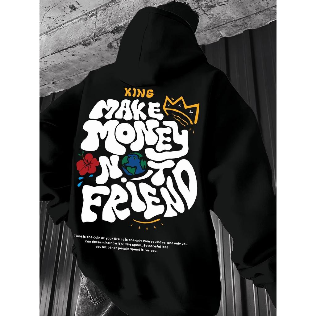 Blusa Casaco Moletom Frio Canguru Bolso Capuz Streetwear Casual Masculino Unissex Estampa Fiend Make Money Mundo King