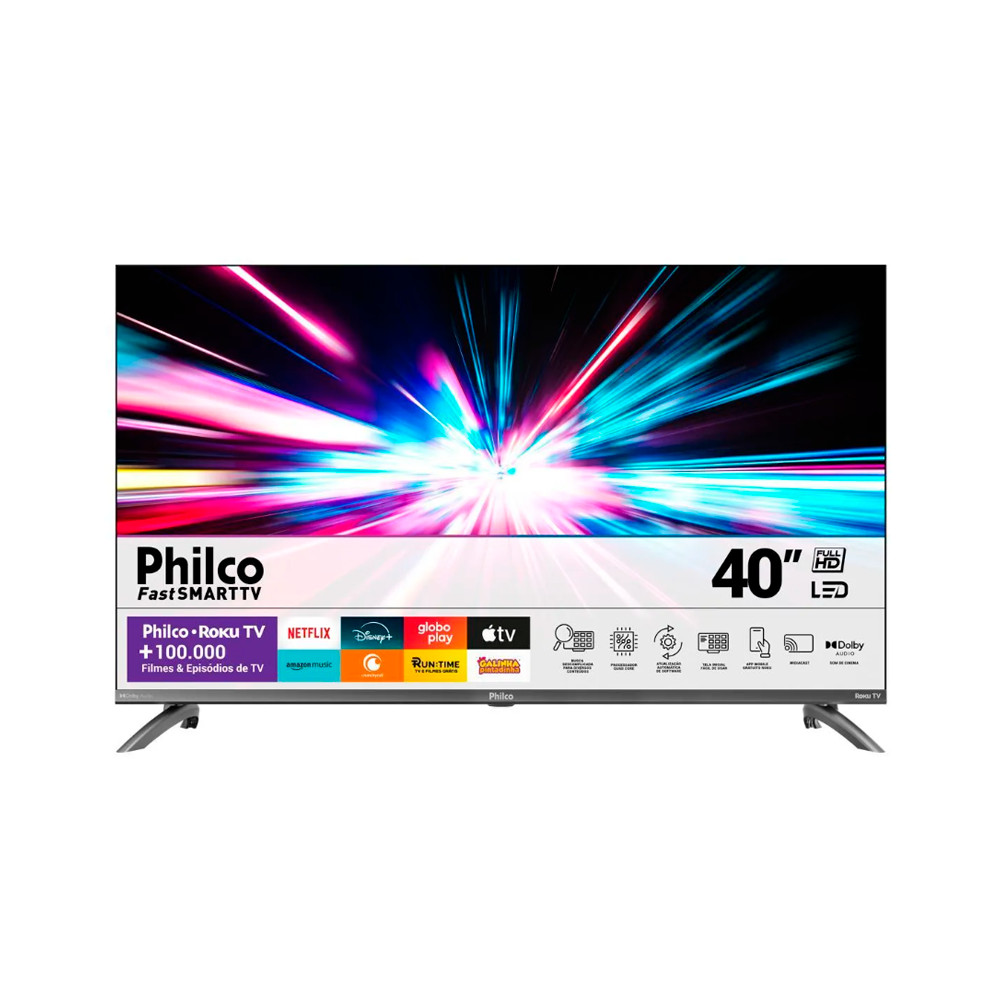 Smart Tv 40'' Philco Led Roku Tv Dolby Áudio Ptv40m9gr2cgb Cinza