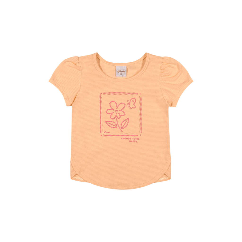 Blusa Infantil Menina Flor em Puff Elian Laranja em Oferta na Shopee