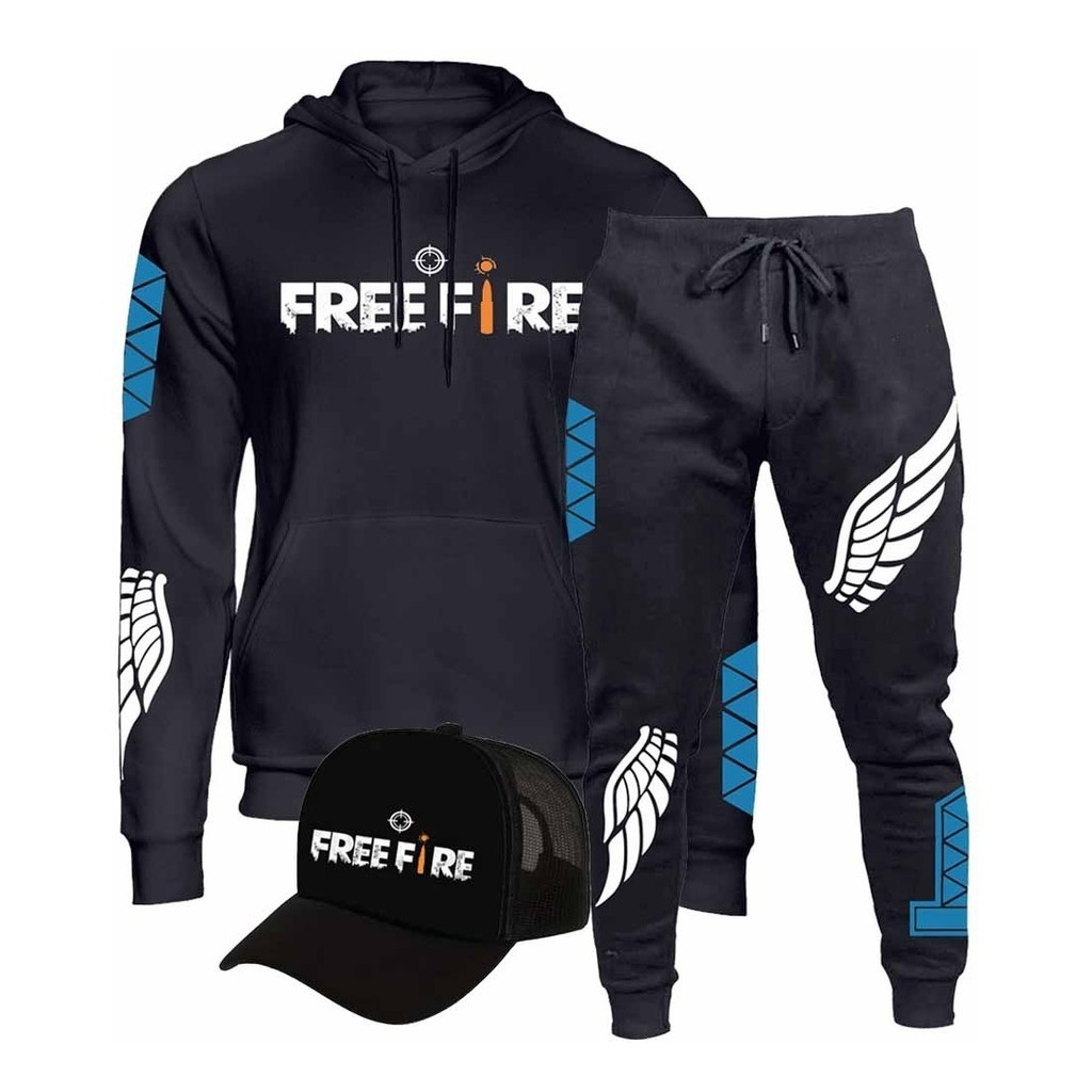 Conjunto Moletom Infantil Free Fire Angelical + Boné Estampa