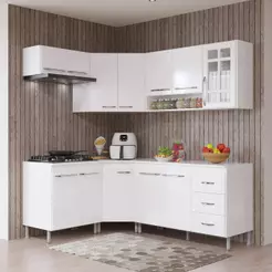 Cozinha Modulada Completa Fidelitá Viena 6 Peças 340cm 12 Portas 3 Gavetas Com Tampo Branco
