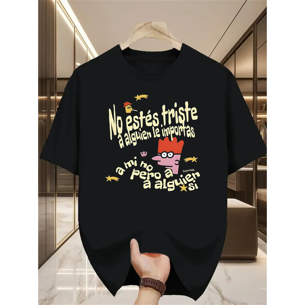 Camiseta Feminina Personagem Cartoon No Estés Triste Estampa Exclusiva Confortável Moderna Divertida Estilosa Casual Con