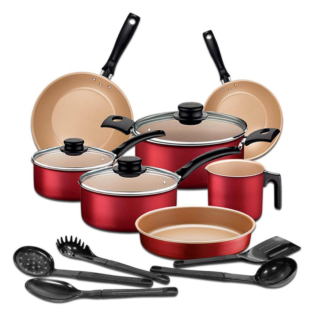 Jogo de Panelas Tramontina Turim com Assadeira 7 Peças Vermelho com Kit de Utensílios Preto 12 Peças em Oferta na Shopee