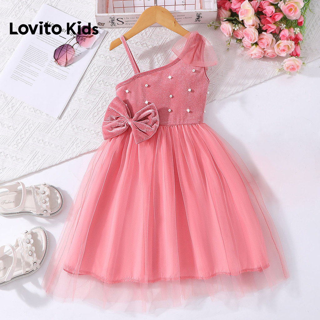 Lovito Vestido Infantil Casual Laço Detalhes Tule Contrastante E Pérolas Estilo Princesa Rosa Primavera/verão LNL136109 em Oferta na Shopee