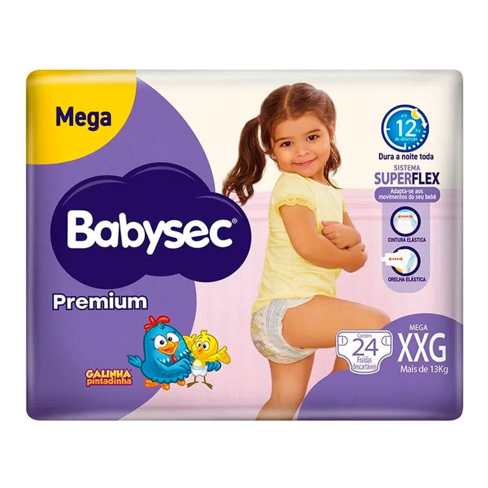 Fralda Babysec Premium Tamanho XXG com 24 Fraldas Descartáveis em Oferta na Shopee